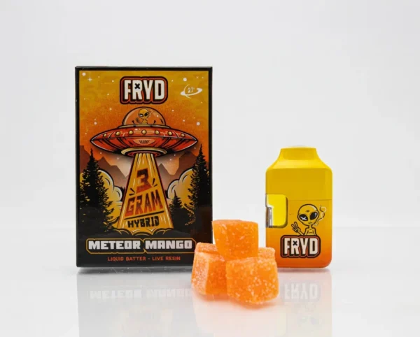 Fryd Meteor Mango Disposable product packaging with tropical mango-inspired flavor branding