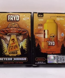 Fryd Meteor Mango​ Disposable product packaging with tropical mango-inspired flavor branding