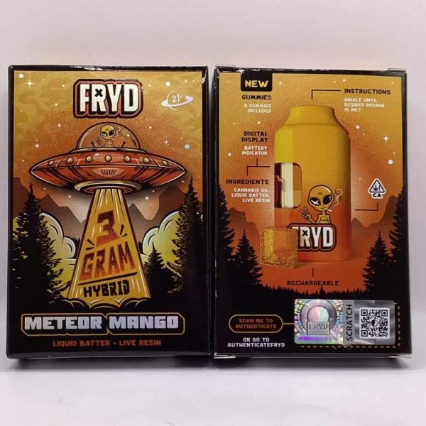 Fryd Meteor Mango Disposable product packaging with tropical mango-inspired flavor branding