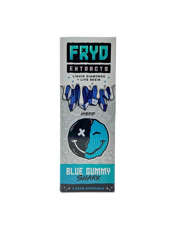 Fryd Extracts Blue Gummy Shark product packaging and blue gummy flavor details
