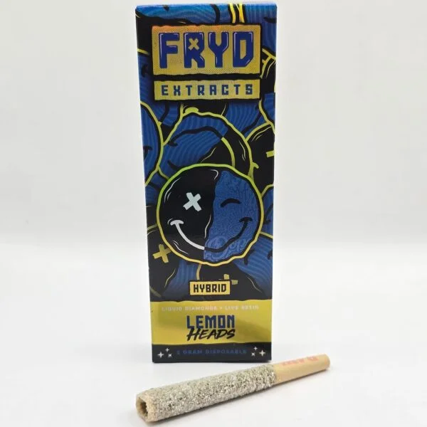 Fryd Extracts Lemon Heads Disposable with prerolls product packaging and lemon flavor details