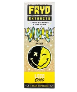 Fryd Extracts Loco Coco Disposable 2g Sativa product packaging and coconut-inspired flavor details
