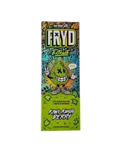 Kiwi Kush Berry Fryd Disposable Indica product packaging with kiwi and berry flavor branding