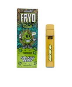 Kiwi Kush Berry Fryd Disposable Indica product packaging with kiwi and berry flavor branding