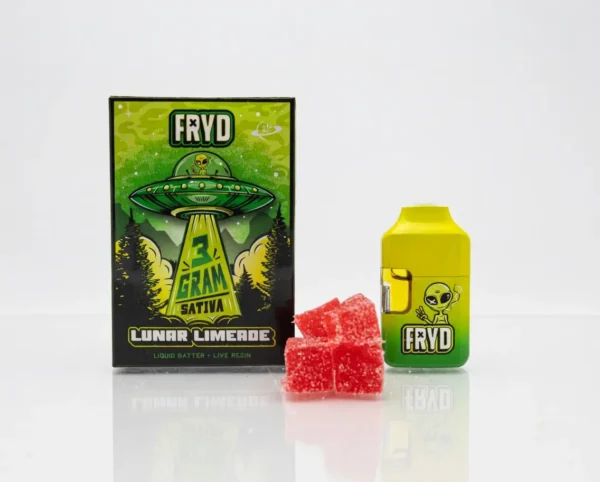 Lunar Limeade Fryd With Gummies product packaging featuring limeade-inspired citrus branding and gummies