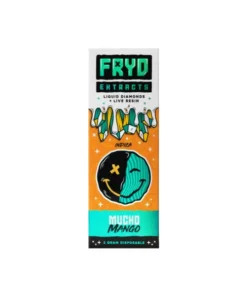 Mucho Mango Fryd Disposable product packaging with tropical mango flavor branding