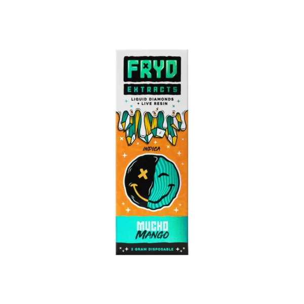 Mucho Mango Fryd Disposable product packaging with tropical mango flavor branding